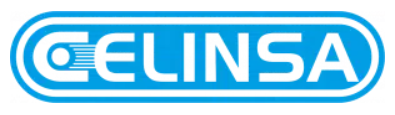 Un logotipo de Celinsa azul y blanco sobre un fondo blanco.