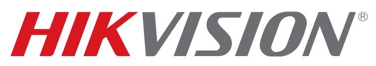 Un logotipo rojo y blanco de Hikvision sobre un fondo blanco.