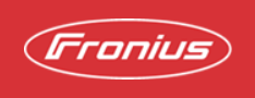 Un logotipo rojo y blanco de fronius sobre un fondo rojo