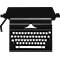 Una máquina de escribir negra con un teclado blanco sobre un fondo blanco.