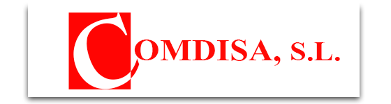 A red and white logo for comdisa s.l.