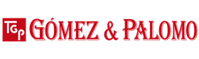 Logotipo rojo de “Gómez & Palomo” con una pequeña marca blanca “TG” a la izquierda.
