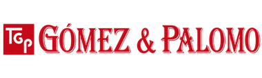 Logotipo rojo de “Gómez & Palomo” con una pequeña marca blanca “TG” a la izquierda.
