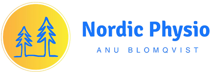 Das Logo von Nordic Physio zeigt zwei Bäume in einem gelben Kreis.