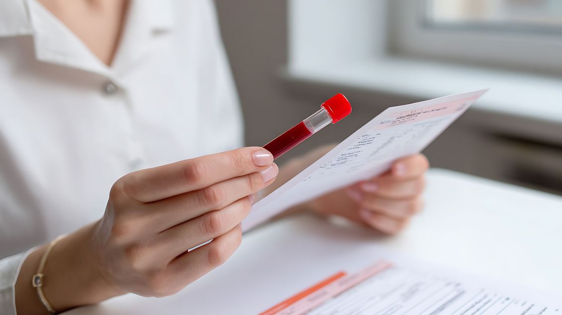 Une main tenant un stylo rouge au-dessus d'un formulaire posé sur un bureau, avec des papiers en arrière-plan.