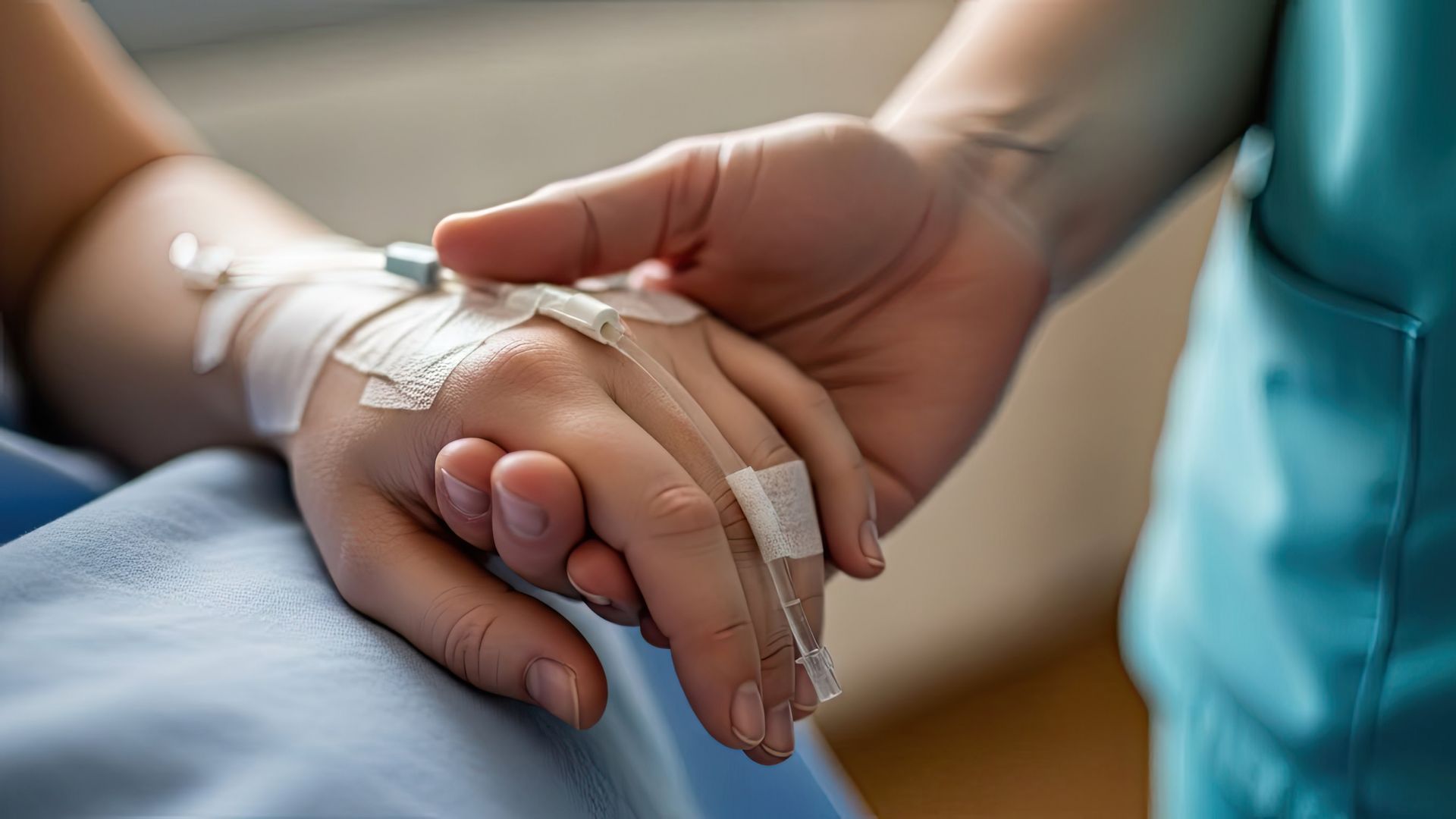 Maintien de la main avec perfusion intraveineuse en milieu hospitalier