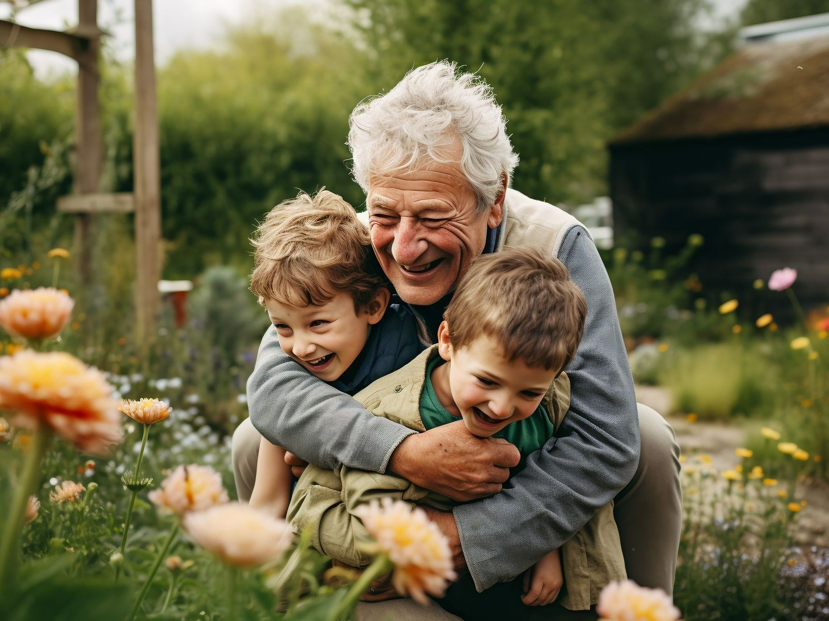 Grand père avec ses petits enfants