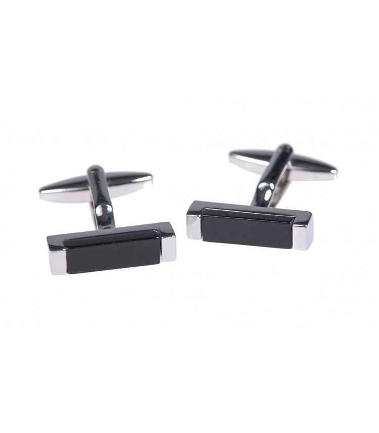 Gemelos rectangulares de plata y negro.