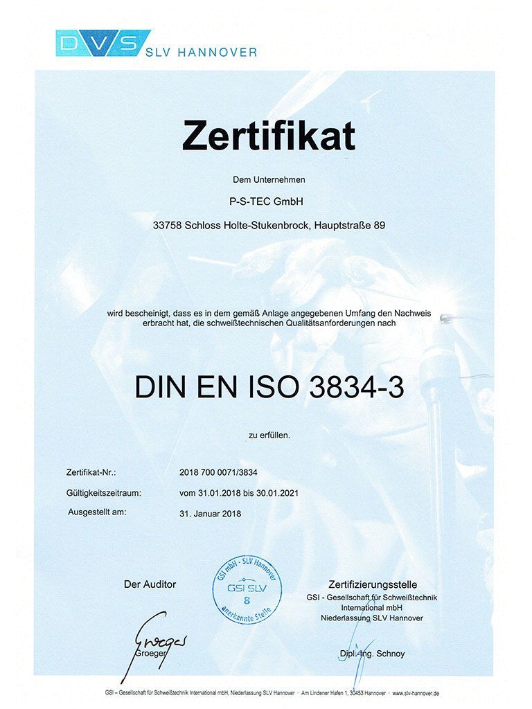 Zertifikat DIN EN ISO 3844-3
