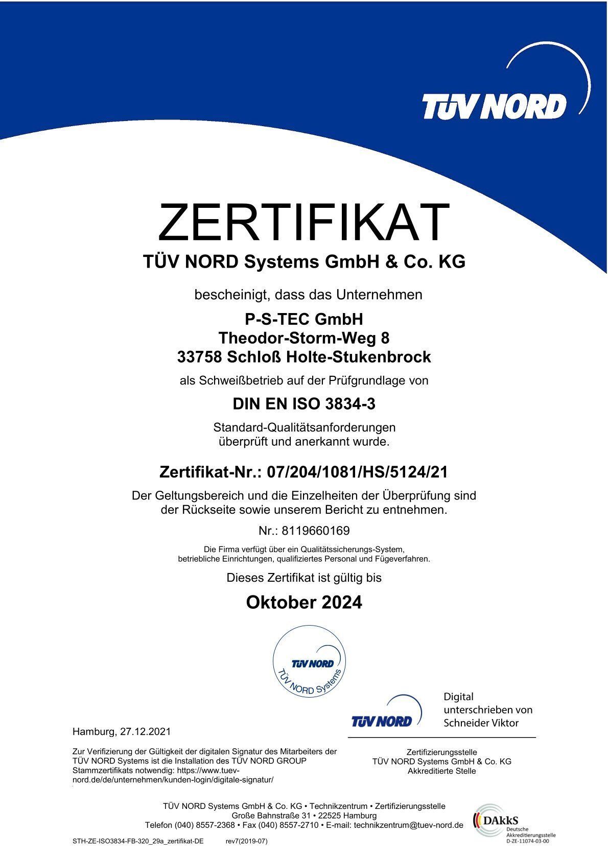 Zertifikat TÜV Nord