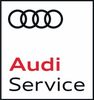 Das Audi-Logo mit vier Ringen über rotem Audi-Schriftzug und Service-Schriftzug
