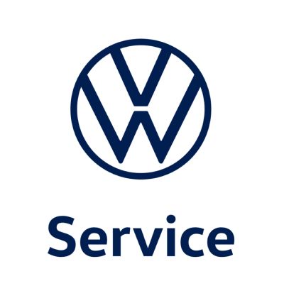 Das dunkelblaue Volkswagen-Logo über dem Text „Service“.
