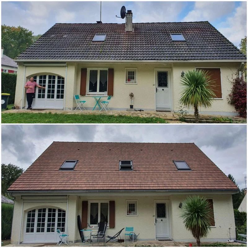 Le nettoyage du toit d'une maison.