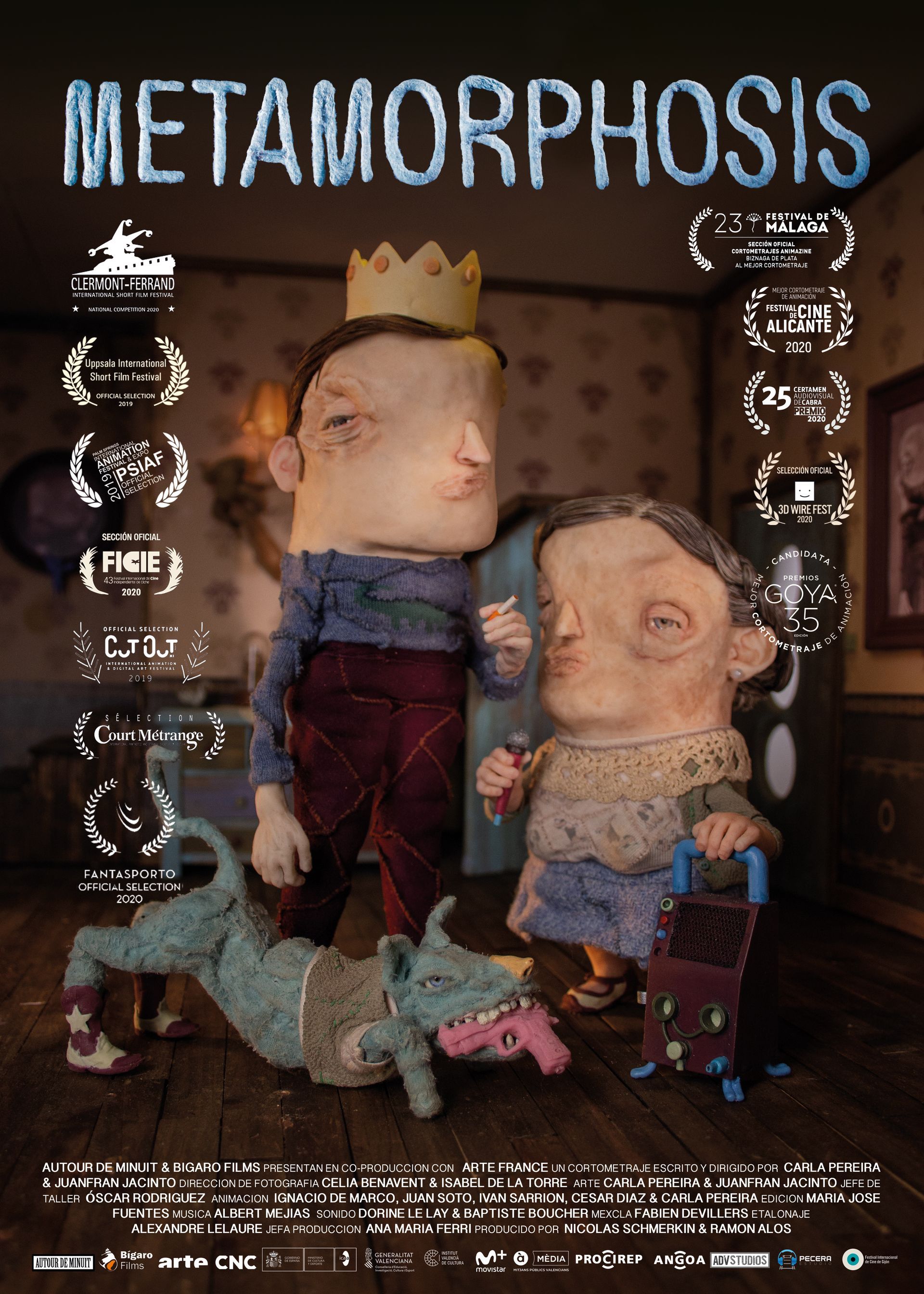 Un cartel de la película Metamorfosis muestra a un hombre con una corona en la cabeza.