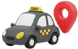Taxi gris avec des touches de jaune à côté d'une épingle de localisation rouge.