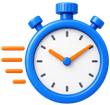 Un chronomètre bleu avec aiguilles orange et lignes de mouvement latérales