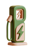 Un chargeur de voiture électrique vintage vert avec symbole d'éclair et câble marron sur un socle.