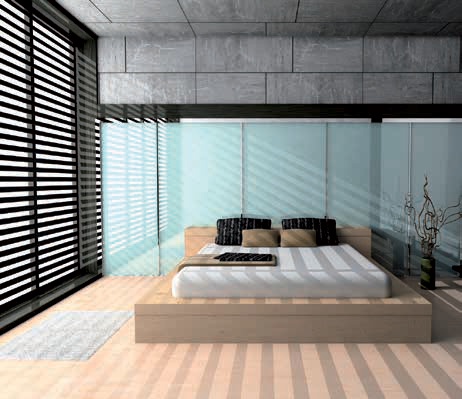 Une chambre à coucher avec un lit sur plateforme