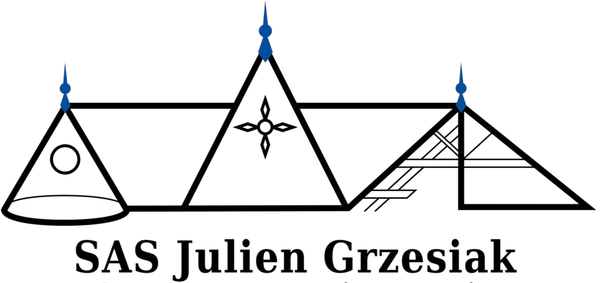 Logo avec formes géométriques connectées, texte 