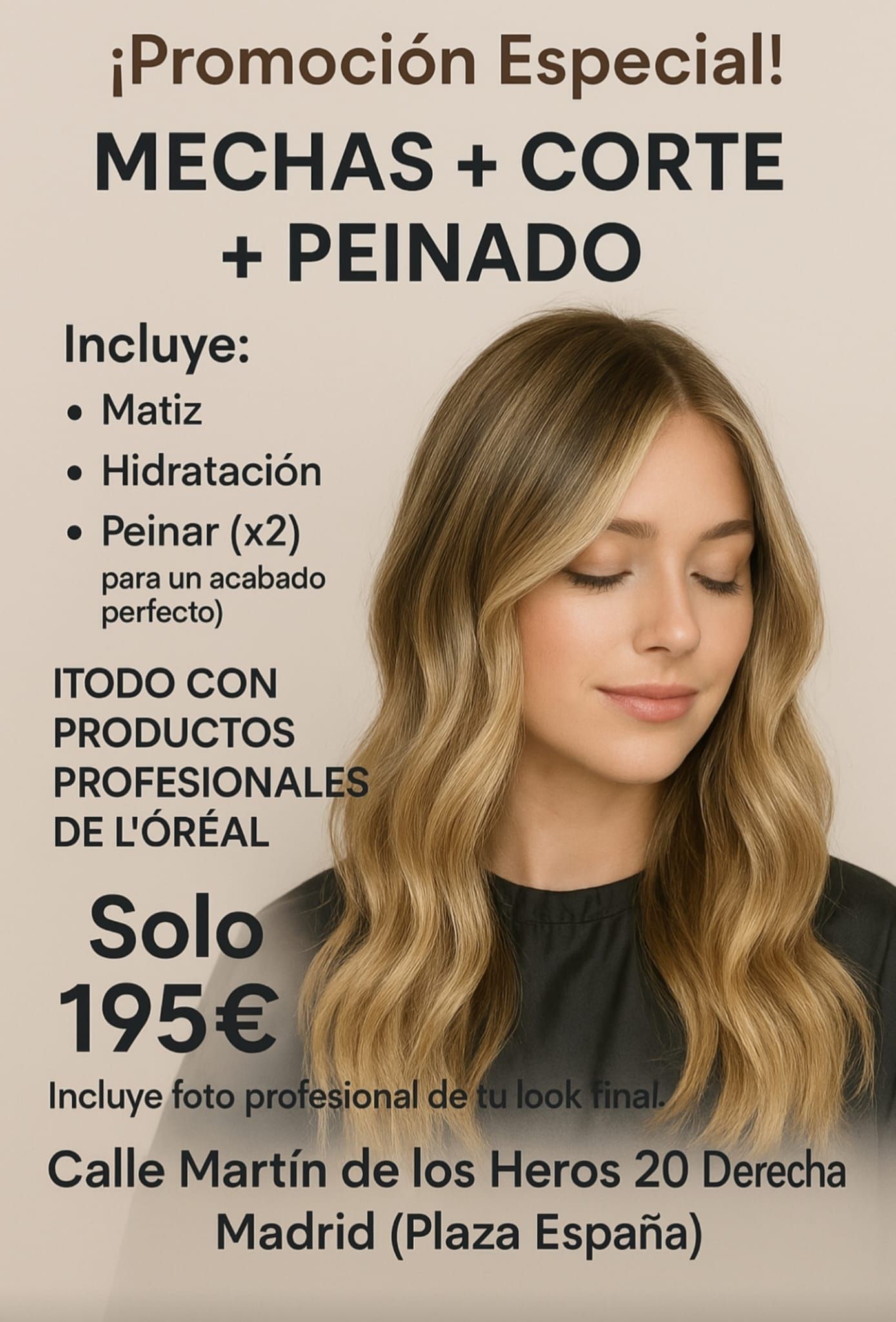 Una mujer con un traje de látex anuncia la reparación molecular absoluta.
