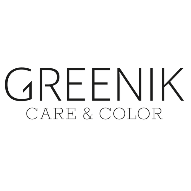 Un logotipo en blanco y negro para el cuidado y el color de Greenik.