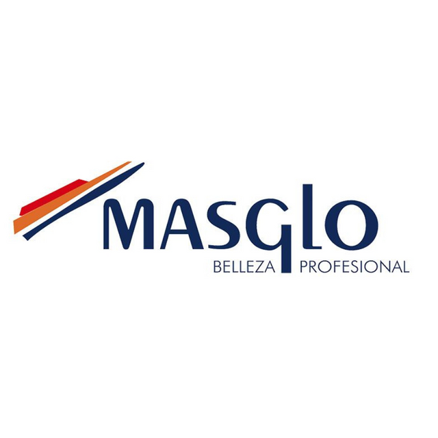 A blue and orange logo for masglo belleza profesional