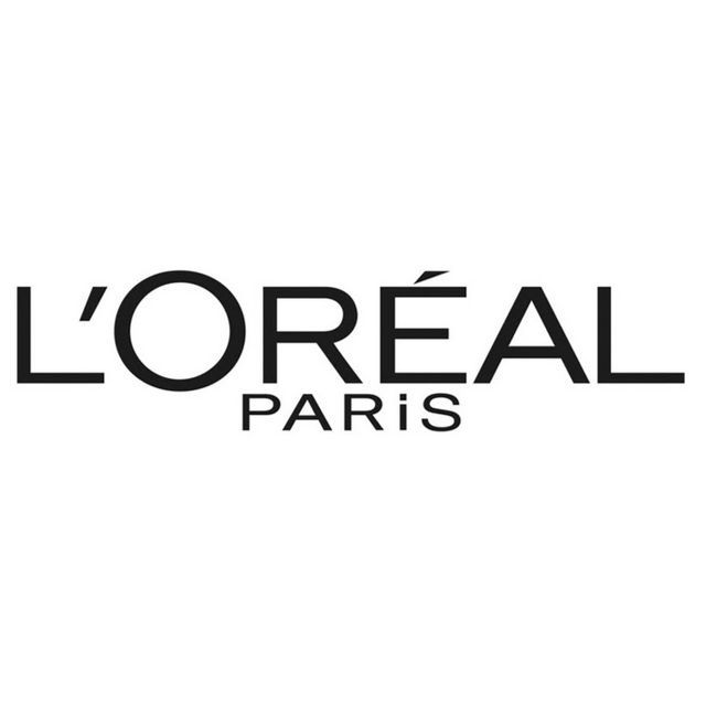 Un logotipo en blanco y negro de L'Oréal París sobre un fondo blanco.