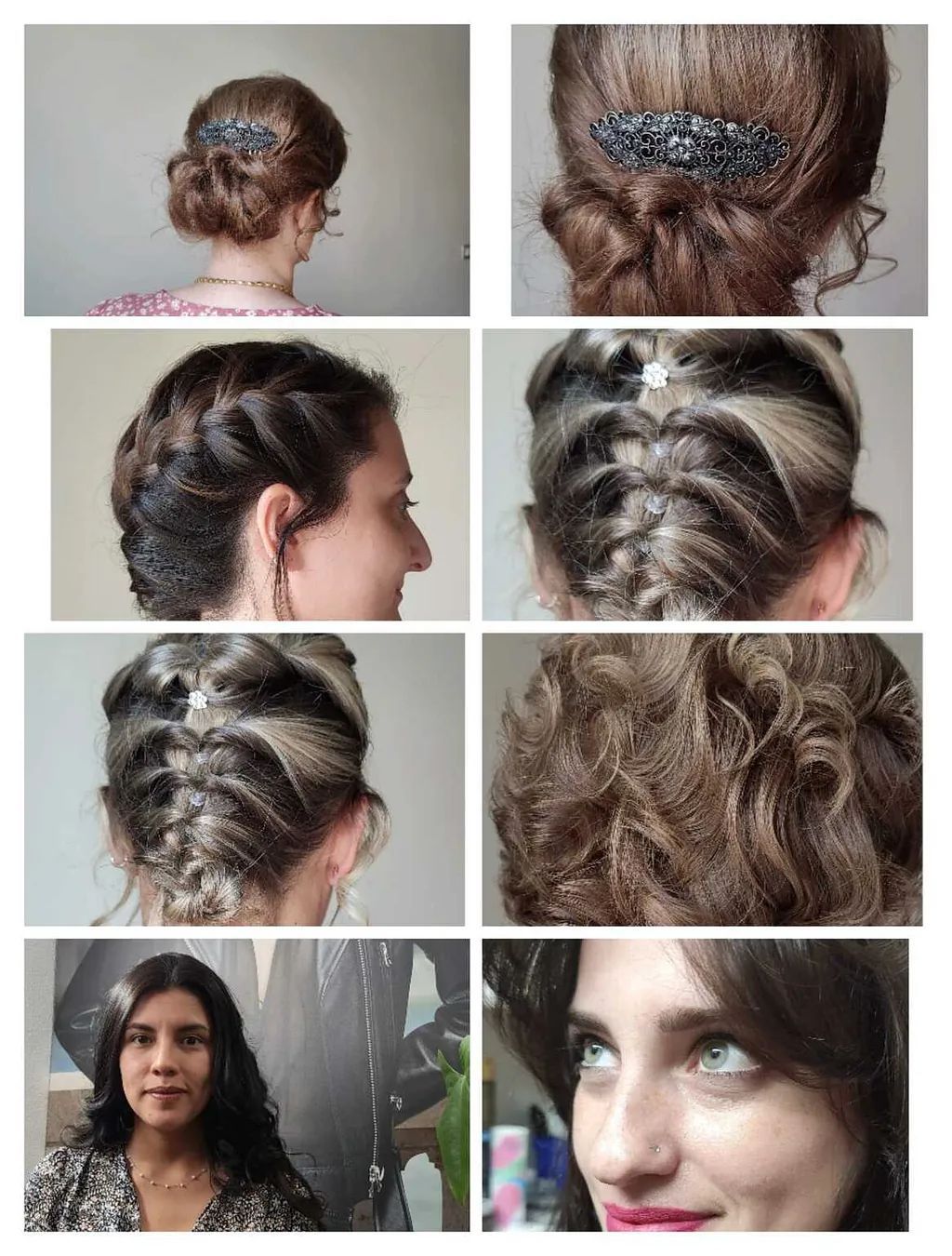 Un collage de diferentes peinados en la cabeza de una mujer.