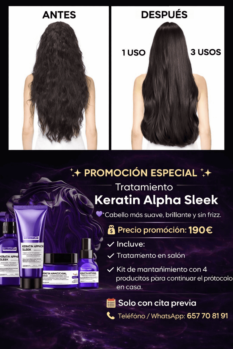 Imagen promocional de extensiones de pestañas. Antes: 65 €, ahora 50 €. Ubicado en Madrid. Teléfono de contacto.