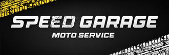 Logotipo de Speed ​​Garage Moto Service en texto blanco en negrita sobre fondo negro.
