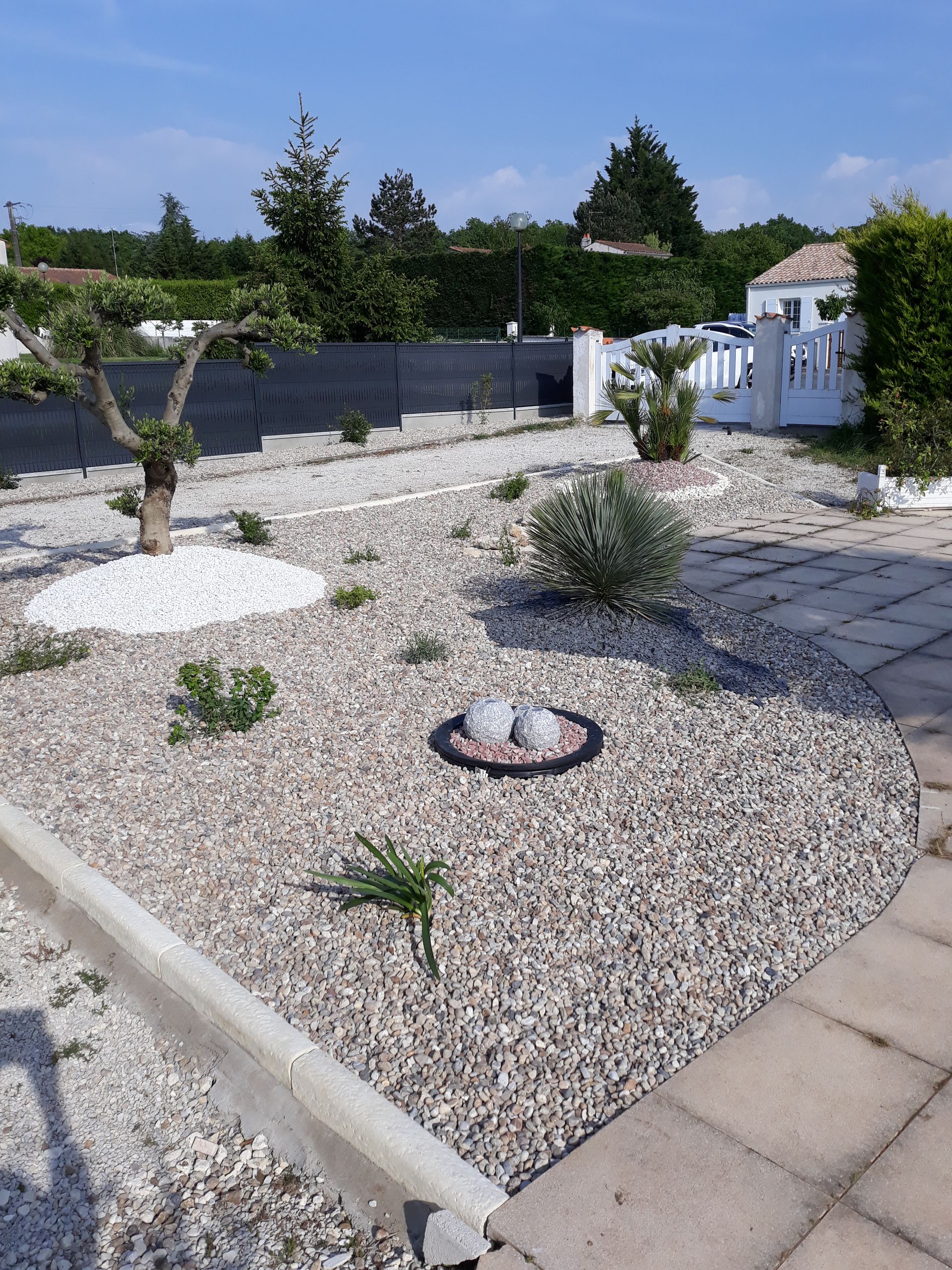 Gravier et plantation d'arbres et de plantes