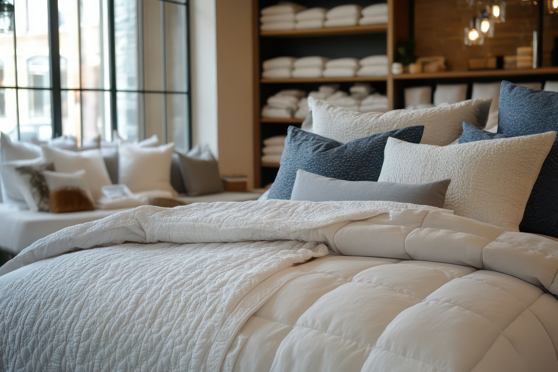 Couette et oreillers bleus