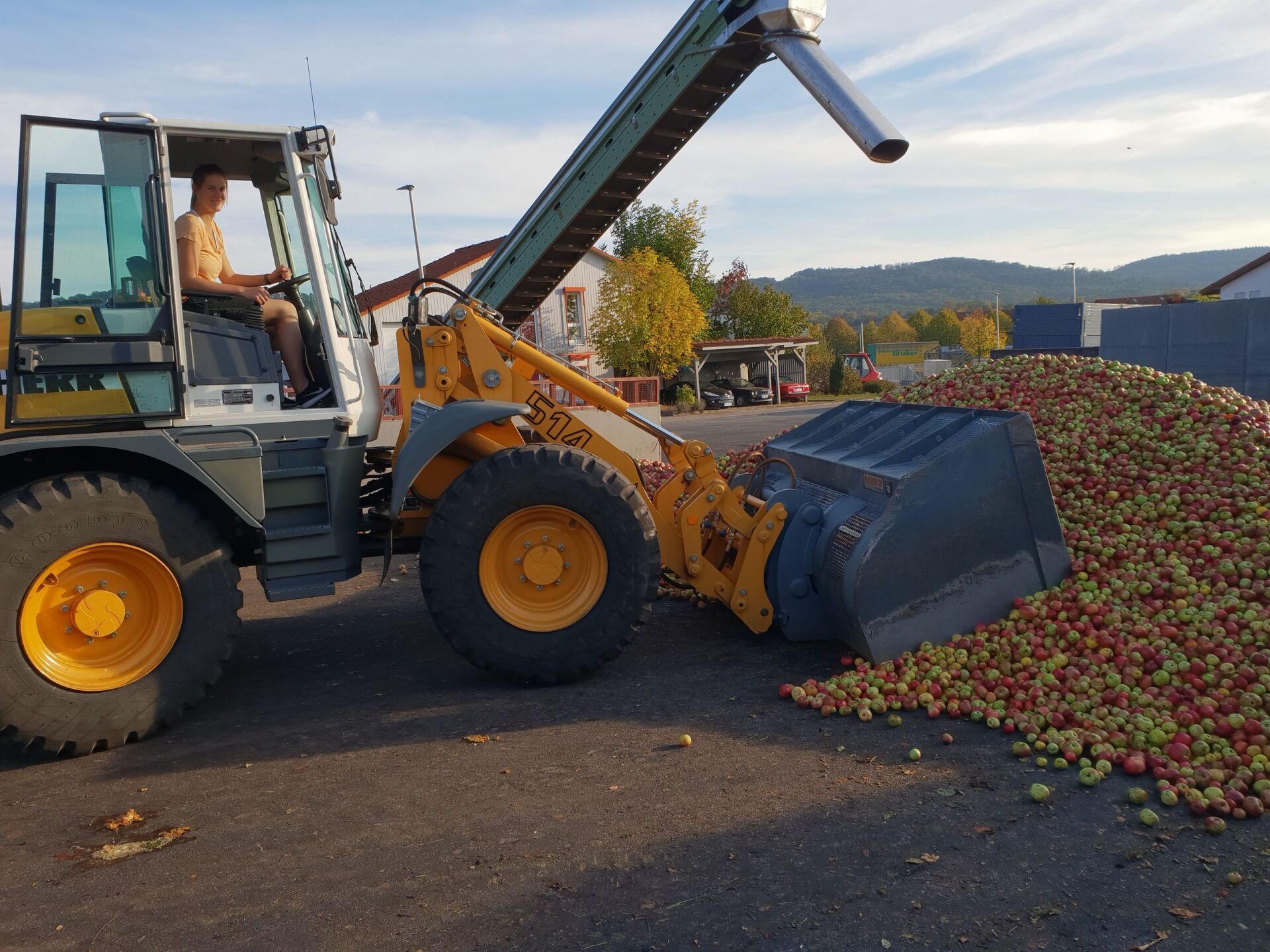 Bagger und Äpfel