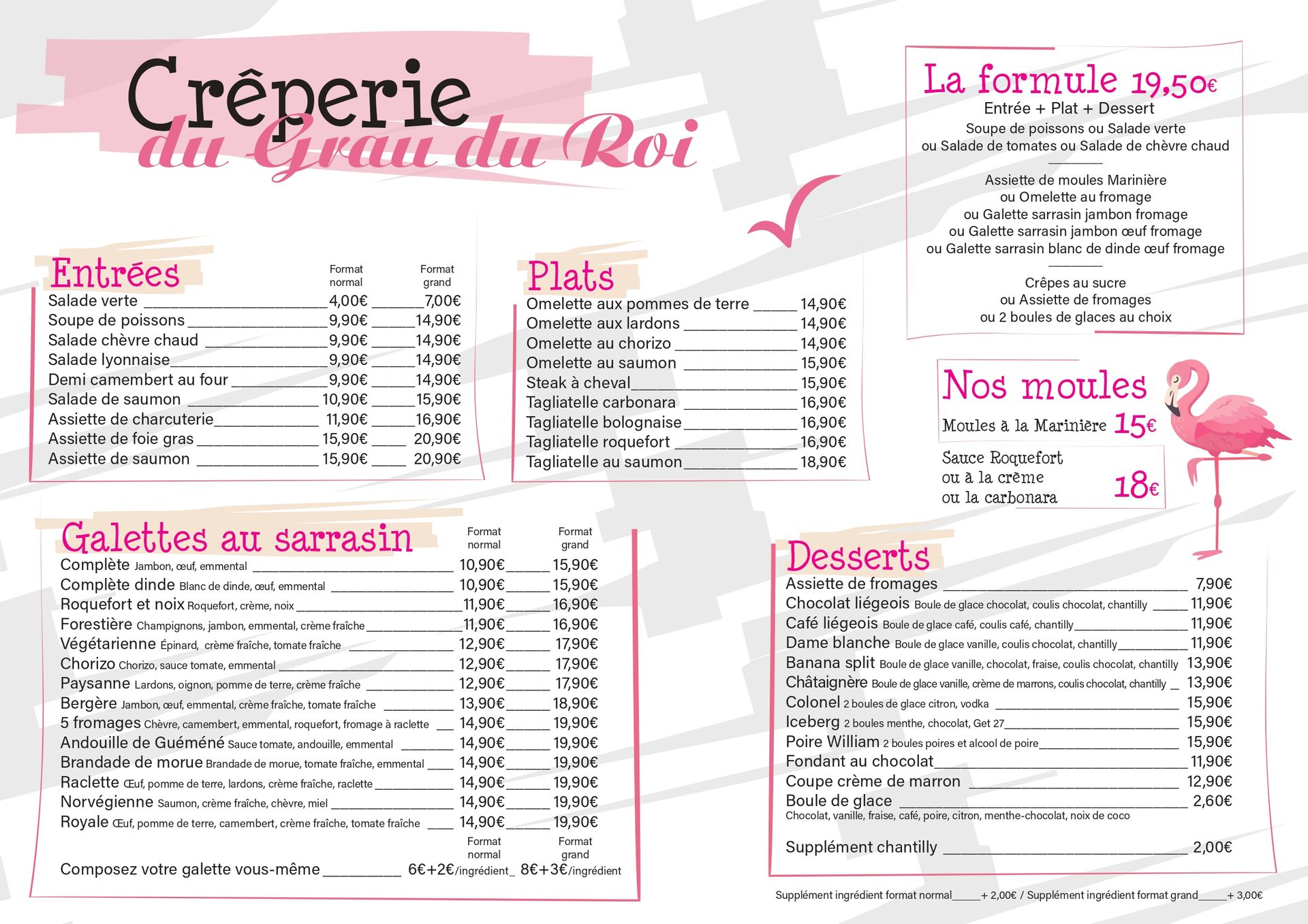 Menu de la crêperie avec les formules