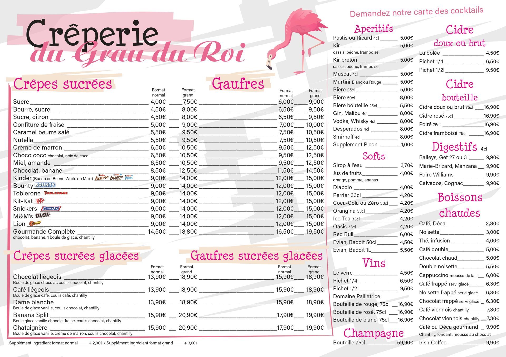 Menu de la crêperie avec les boissons