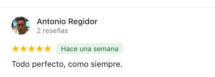 Una captura de pantalla de la reseña de antonio regidor en google.