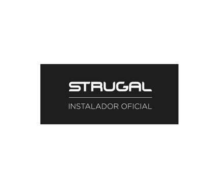 Un logotipo en blanco y negro para una empresa llamada Strugal.