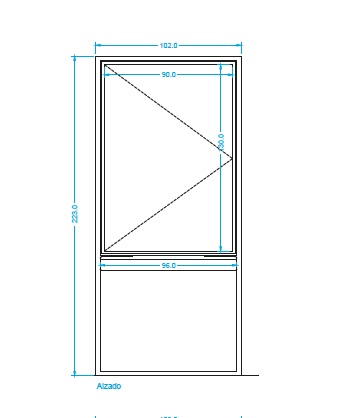 Un dibujo de una ventana con medidas sobre un fondo blanco.