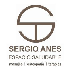 Logotipo para Sergio Anes, espacio de salud, con una "SA" estilizada dentro de un c&iacute;rculo y texto debajo.
