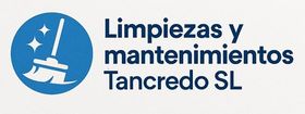 Logo for Limpiezas y mantenimientos Tancredo SL, with a blue circle featuring a broom and sparkles.