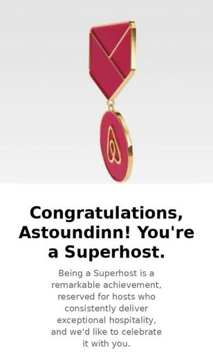 Airbnb Superhost badge awarded to Astoundinn