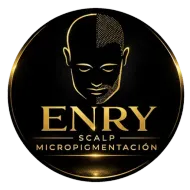 Logotipo negro y dorado para "ENRY Scalp Micropigmentaci&oacute;n"
