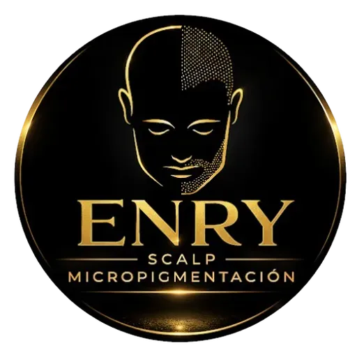 Logotipo negro y dorado para "ENRY Scalp Micropigmentación"