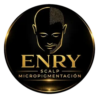 Logotipo negro y dorado para "ENRY Scalp Micropigmentaci&oacute;n"