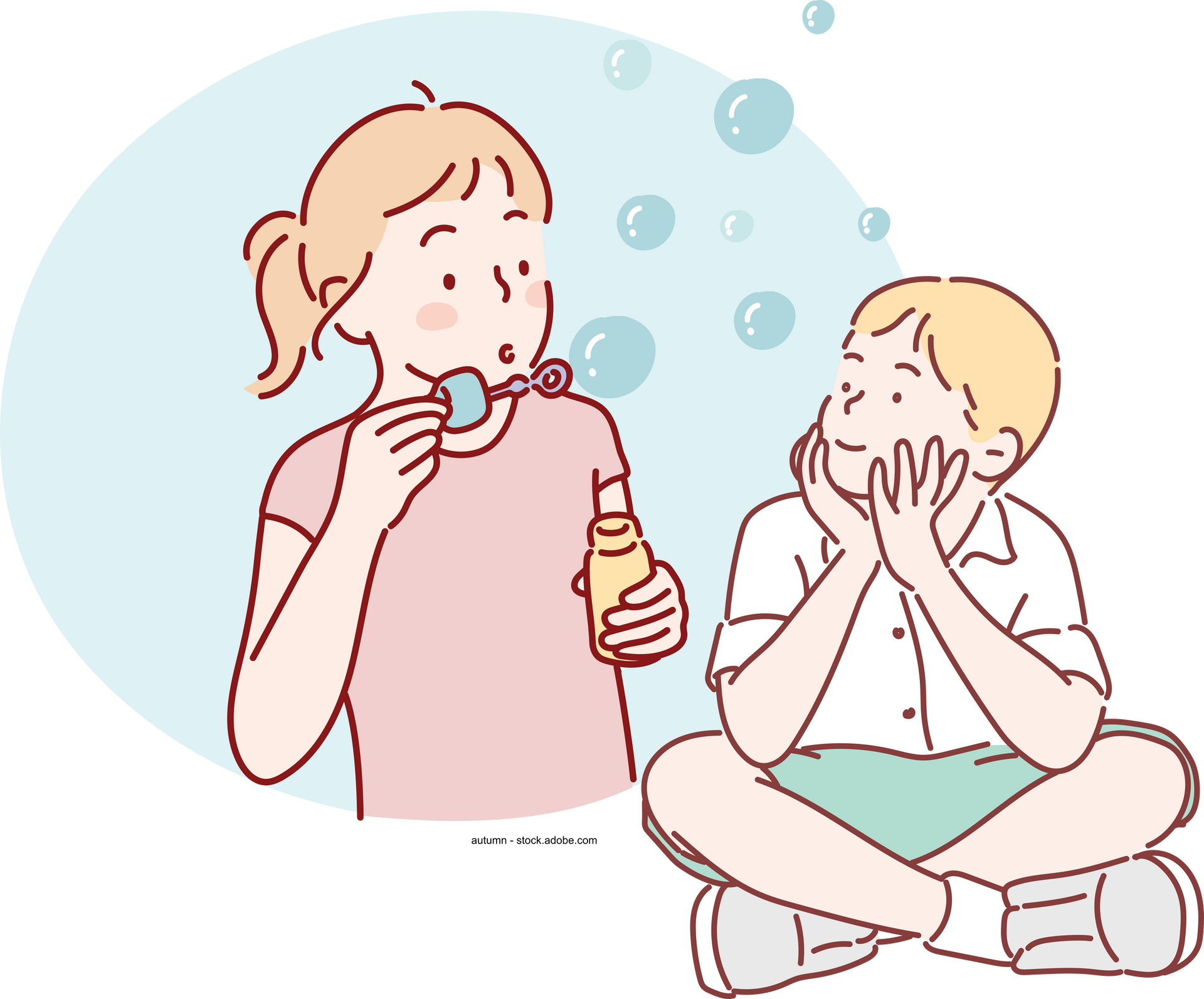 Illustration von kleinem Mädchen und Seifenblasen