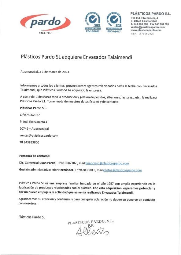Una carta de Pardo está escrita en español y tiene una firma.