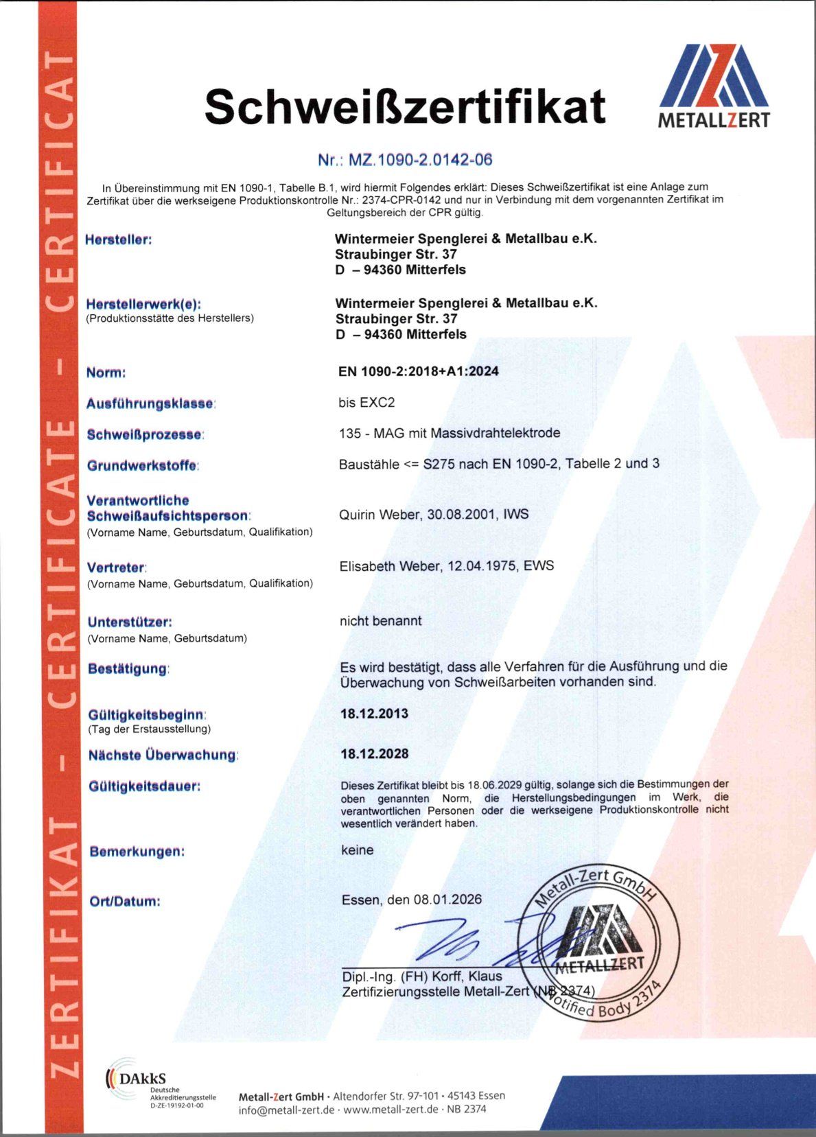 Schweißzertifikat