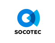 Logo SOCOTEC : formes bleues superposées avec le nom de l’entreprise en dessous.