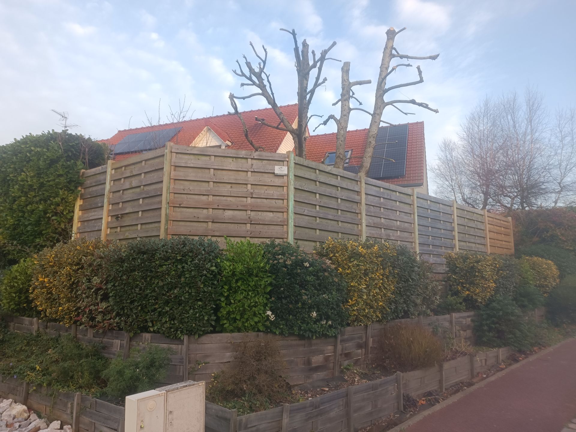 Clôture en bois et haie végétale