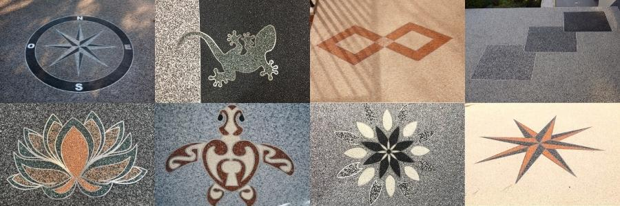 Sol en moquette de pierre avec un motif rose des vents